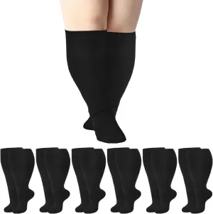 Jspupifip 6 Pairs Plus Size Compression Socks for Women Wide Calf Extra Large Knee High Support for Travel Yoga Running Circulation