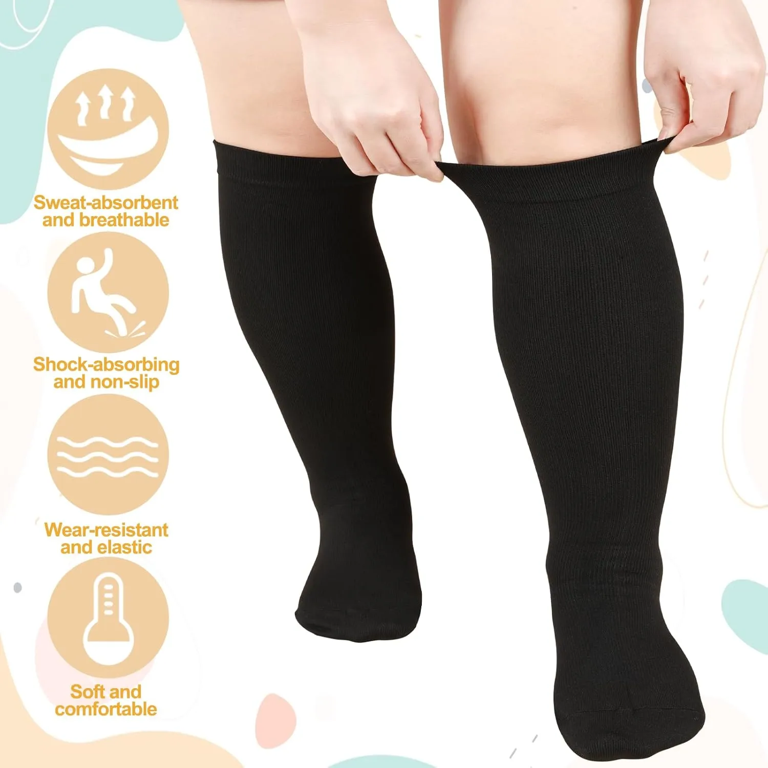 Jspupifip 6 Pairs Plus Size Compression Socks for Women Wide Calf Extra Large Knee High Support for Travel Yoga Running Circulation