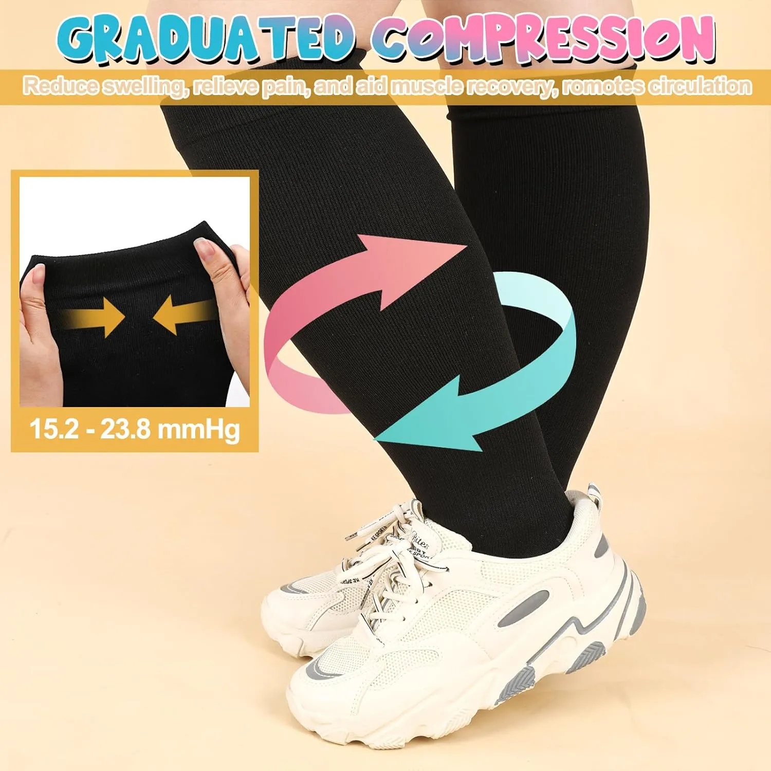 Jspupifip 6 Pairs Plus Size Compression Socks for Women Wide Calf Extra Large Knee High Support for Travel Yoga Running Circulation