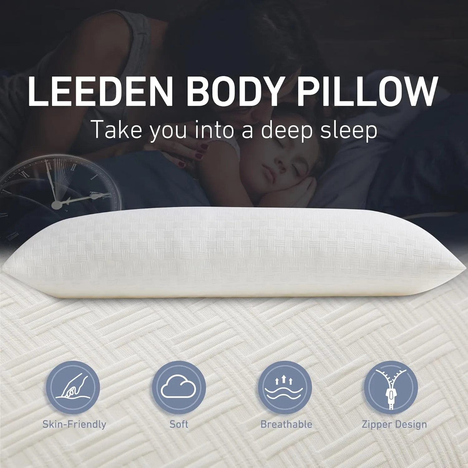 Leeden Full Body Pillow for Adults, Soft and Fluffy Long Pillow Insert, Breathable Pillow for Side Sleepers and Bed Support20x54 Ivory White