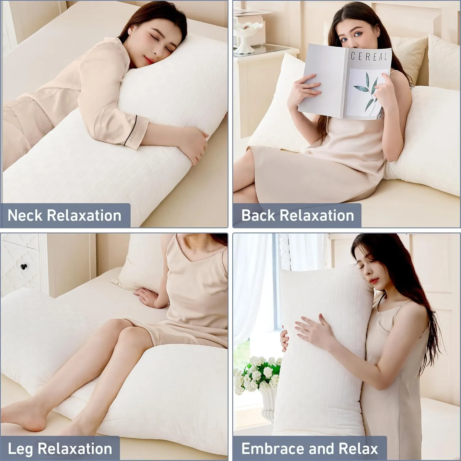 Leeden Full Body Pillow for Adults, Soft and Fluffy Long Pillow Insert, Breathable Pillow for Side Sleepers and Bed Support20x54 Ivory White
