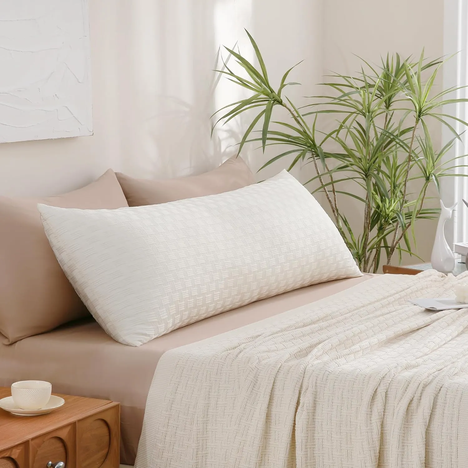 Leeden Full Body Pillow for Adults, Soft and Fluffy Long Pillow Insert, Breathable Pillow for Side Sleepers and Bed Support20x54 Ivory White