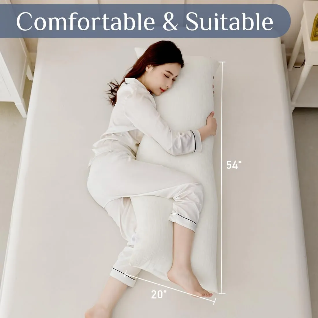 Leeden Full Body Pillow for Adults, Soft and Fluffy Long Pillow Insert, Breathable Pillow for Side Sleepers and Bed Support20x54 Ivory White