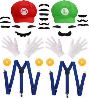 Mary and Luigi Costumes for Adults - Hats Gloves Mustaches Halloween Cosplay Accessories Set for Adult Men Women