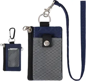 MASAPHlL Small Lanyard Wallet for Women/Men with RFID Blocking ID Case Wallet, Minimalist Nylon Zipper Pouch, Traval Neck Wallet with Keychain, ID Window for Card,Coin,Cash (Gray Dark Blue)
