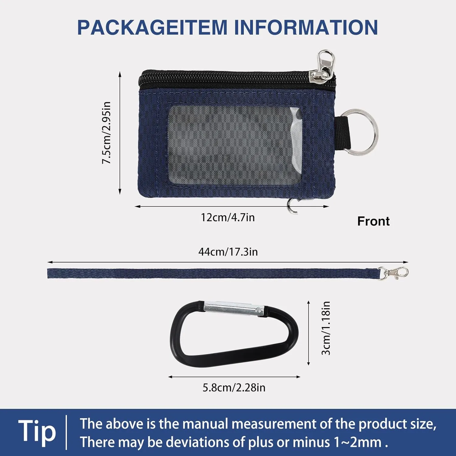 MASAPHlL Small Lanyard Wallet for Women/Men with RFID Blocking ID Case Wallet, Minimalist Nylon Zipper Pouch, Traval Neck Wallet with Keychain, ID Window for Card,Coin,Cash (Gray Dark Blue)