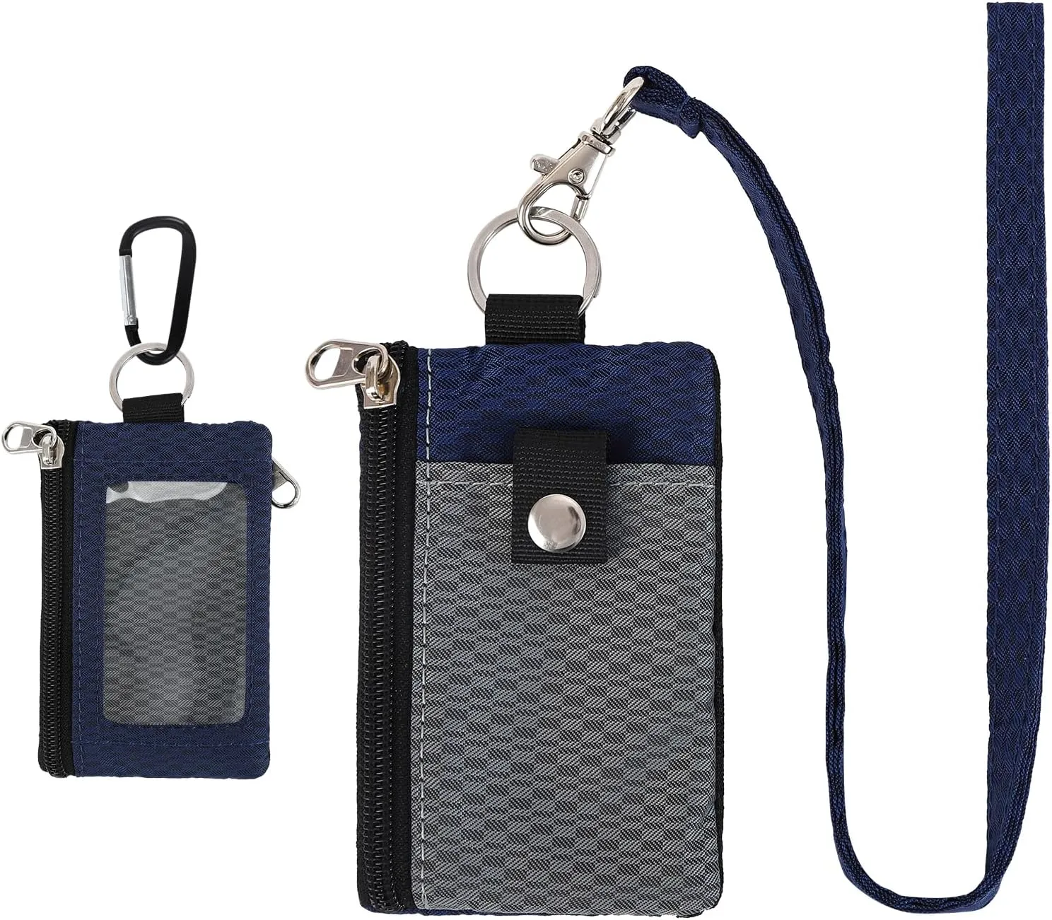MASAPHlL Small Lanyard Wallet for Women/Men with RFID Blocking ID Case Wallet, Minimalist Nylon Zipper Pouch, Traval Neck Wallet with Keychain, ID Window for Card,Coin,Cash (Gray Dark Blue)