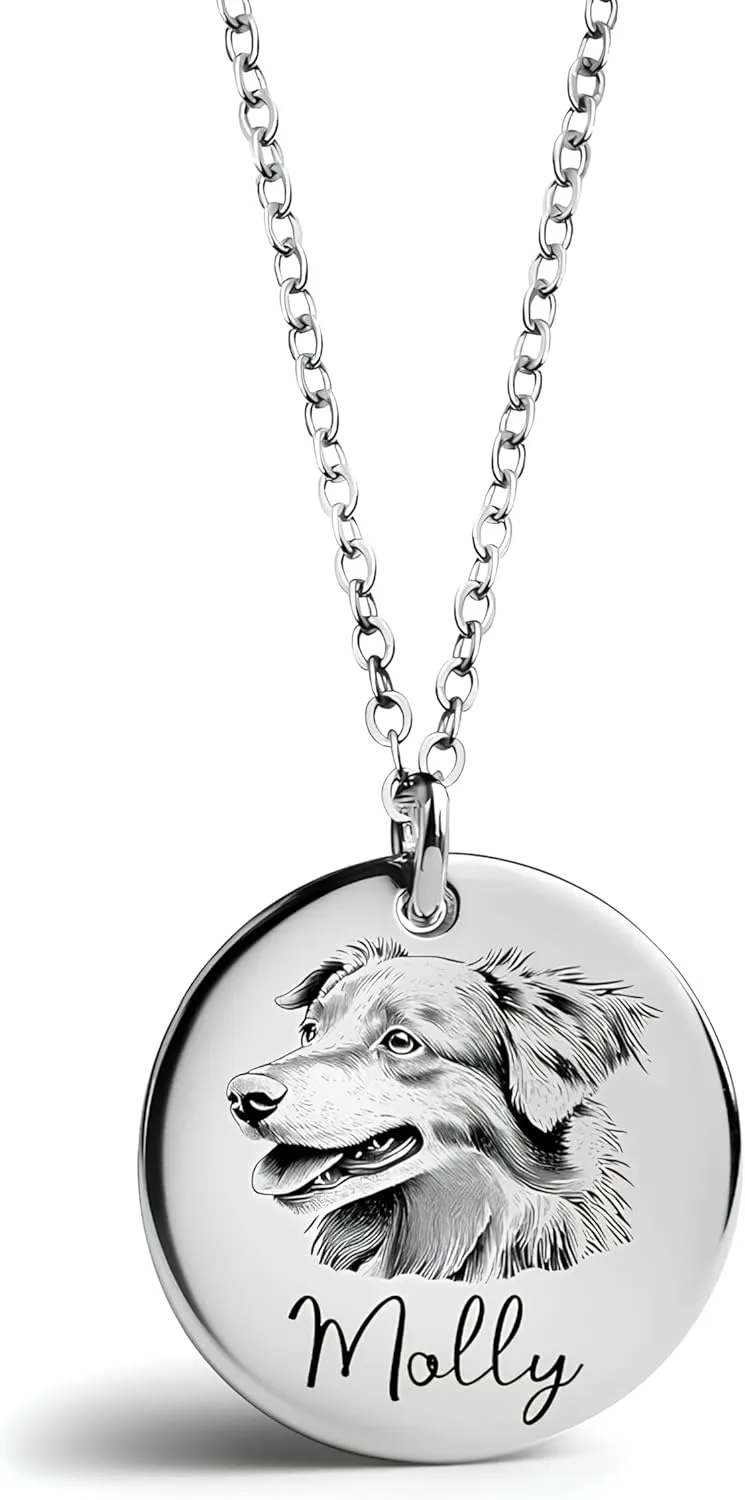 MignonandMignon Personalized Pet Portrait Necklace  Custom Jewelry Gift for Dog or Cat Lovers Unique Holiday Gifts for Her -LCN-AP