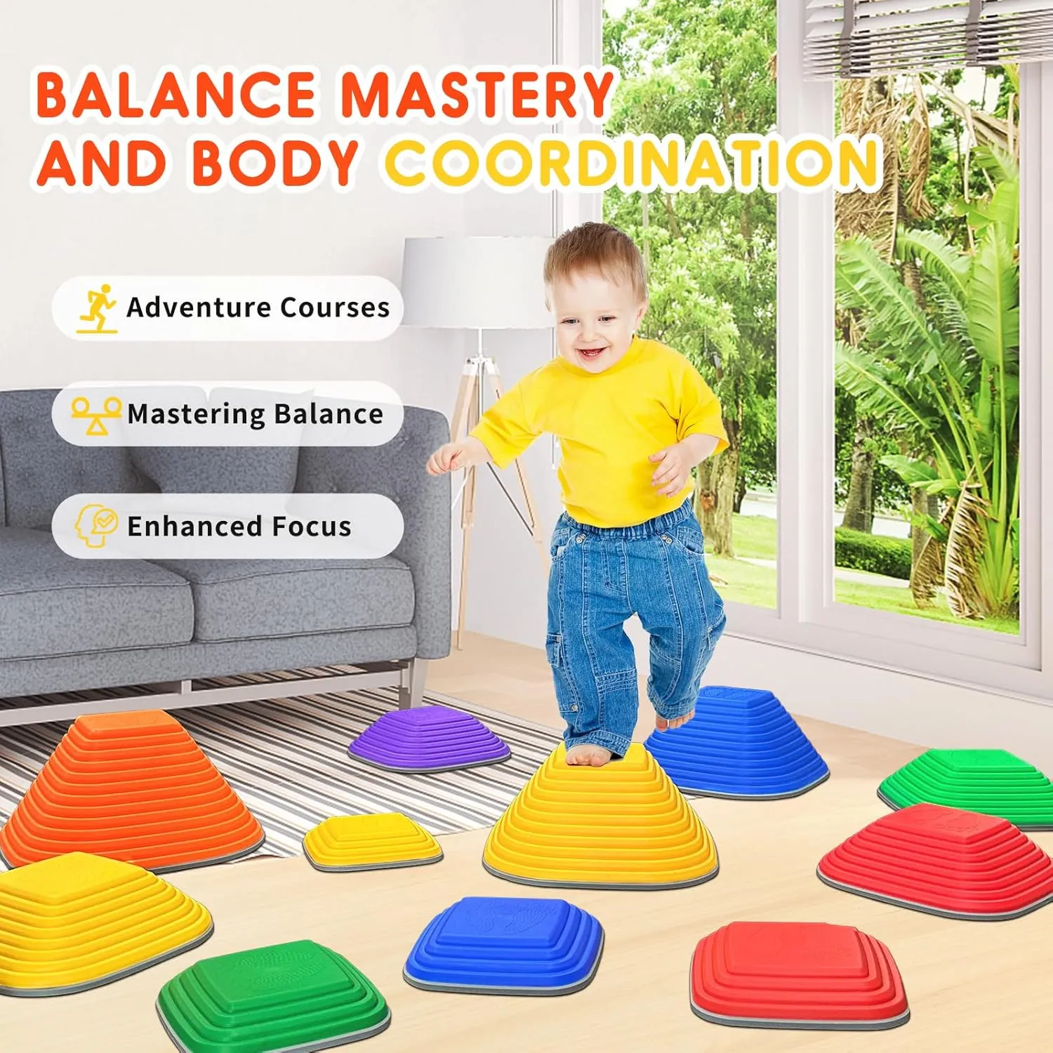 MOCUTEEN Stepping Stones for Kids 11pcs Non-Slip Plastic Balance River Stones for Toddler Activities Sports & Outdoor Kids Balance Play Equipment Toys. Toddler Ages 3  Years Old