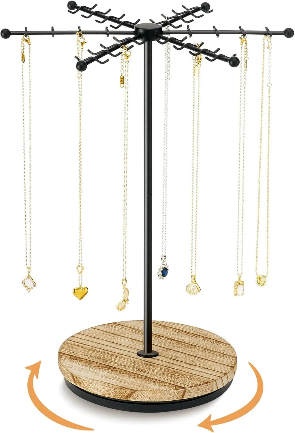 Necklace Holder Jewelry Stand, Rotating Necklace Holder Organizer with 48 Hooks for Necklace Earring Keychains Bracelet Display Stand, Metal Necklace Tree Stand -Gifts for Women (Black)