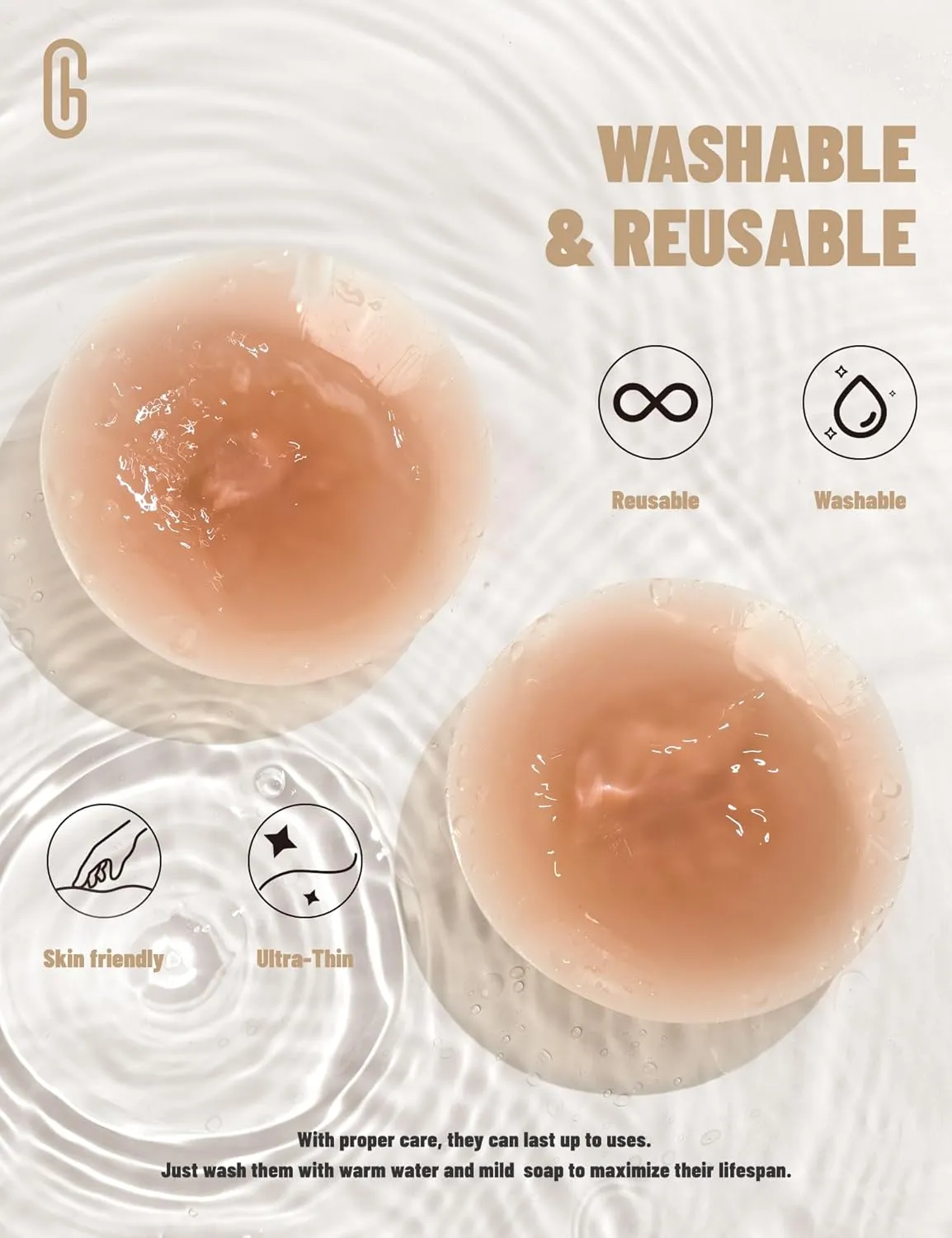 Nipple Covers No Show, 2 Pairs Sticky Adhesive Silicone Nipple Pasties for Women Reusable Pasty Strapless Bra Dress