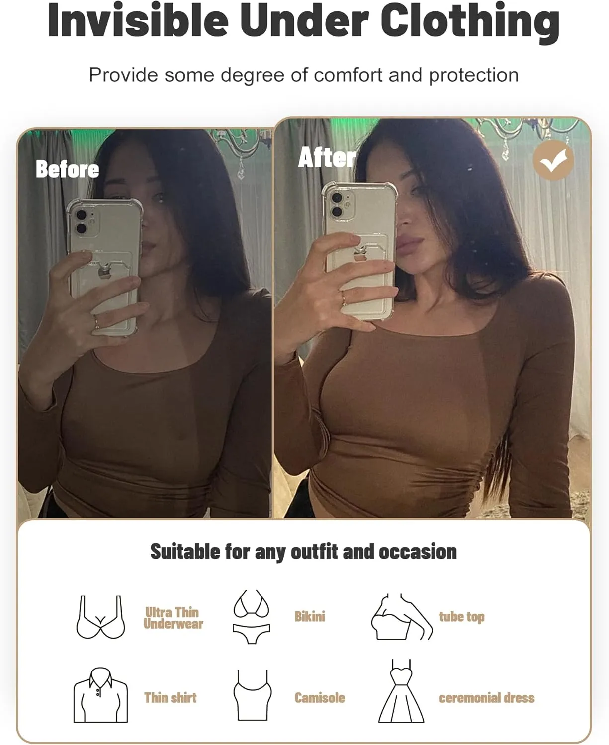 Nipple Covers No Show, 2 Pairs Sticky Adhesive Silicone Nipple Pasties for Women Reusable Pasty Strapless Bra Dress