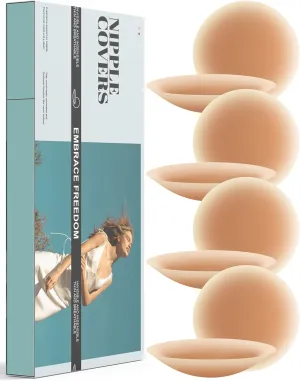 Nipple Covers No Show, 2 Pairs Sticky Adhesive Silicone Nipple Pasties for Women Reusable Pasty Strapless Bra Dress