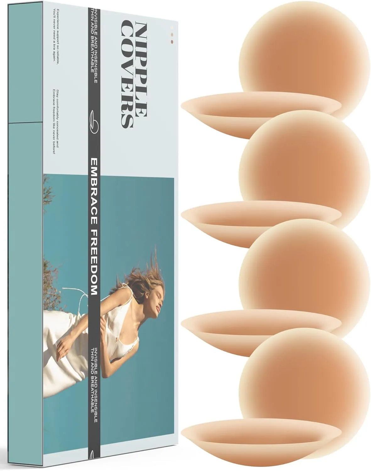 Nipple Covers No Show, 2 Pairs Sticky Adhesive Silicone Nipple Pasties for Women Reusable Pasty Strapless Bra Dress