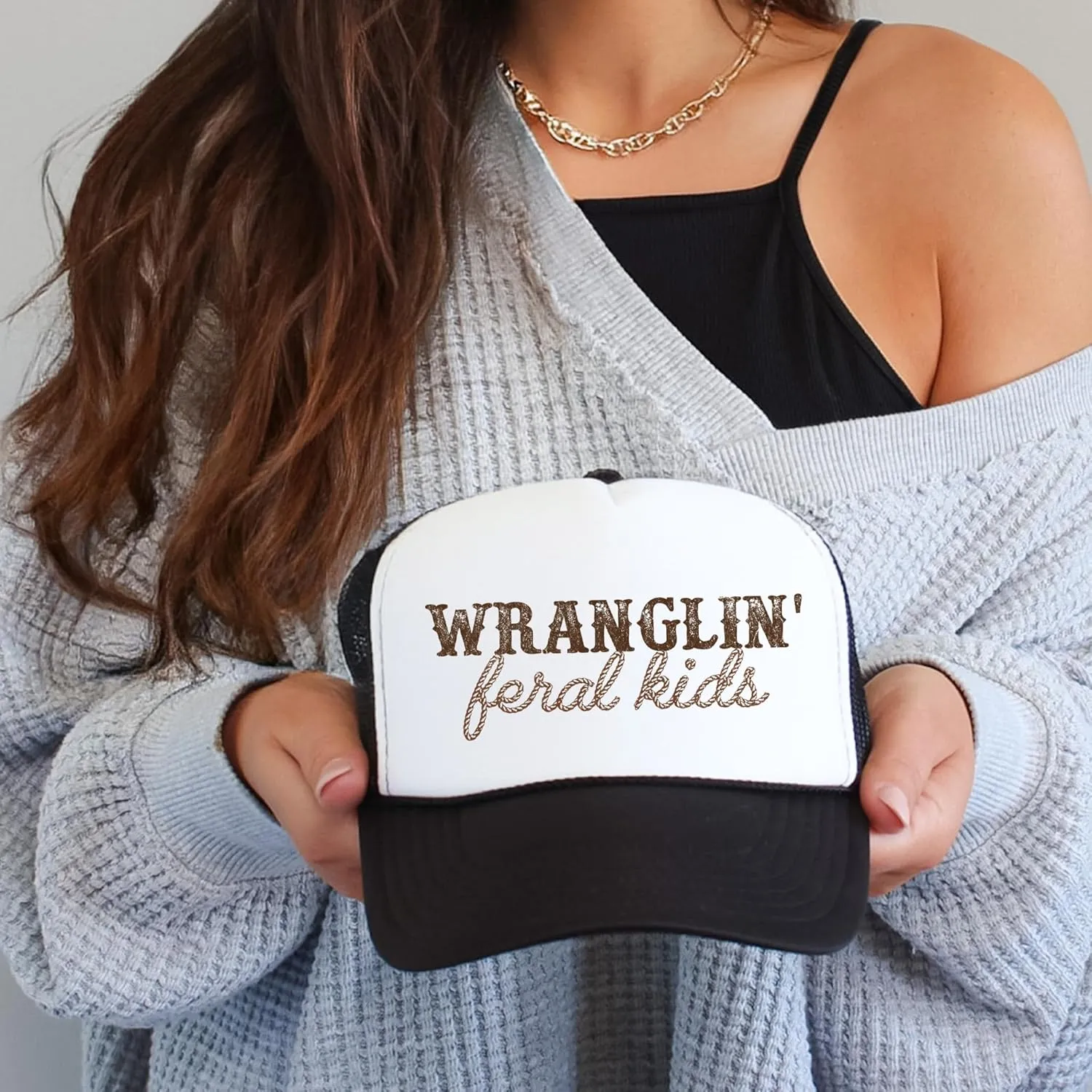 Olive Loves Apple Wranglin' Feral Kids Trucker Hat for Mom and Dad Funny Western Style Cap for Women and Men