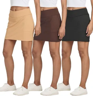 Real Essentials 3 Pack: Women's 16" Active Skort Skirt Pockets - Running Tennis Golf Gym (Available in Plus)