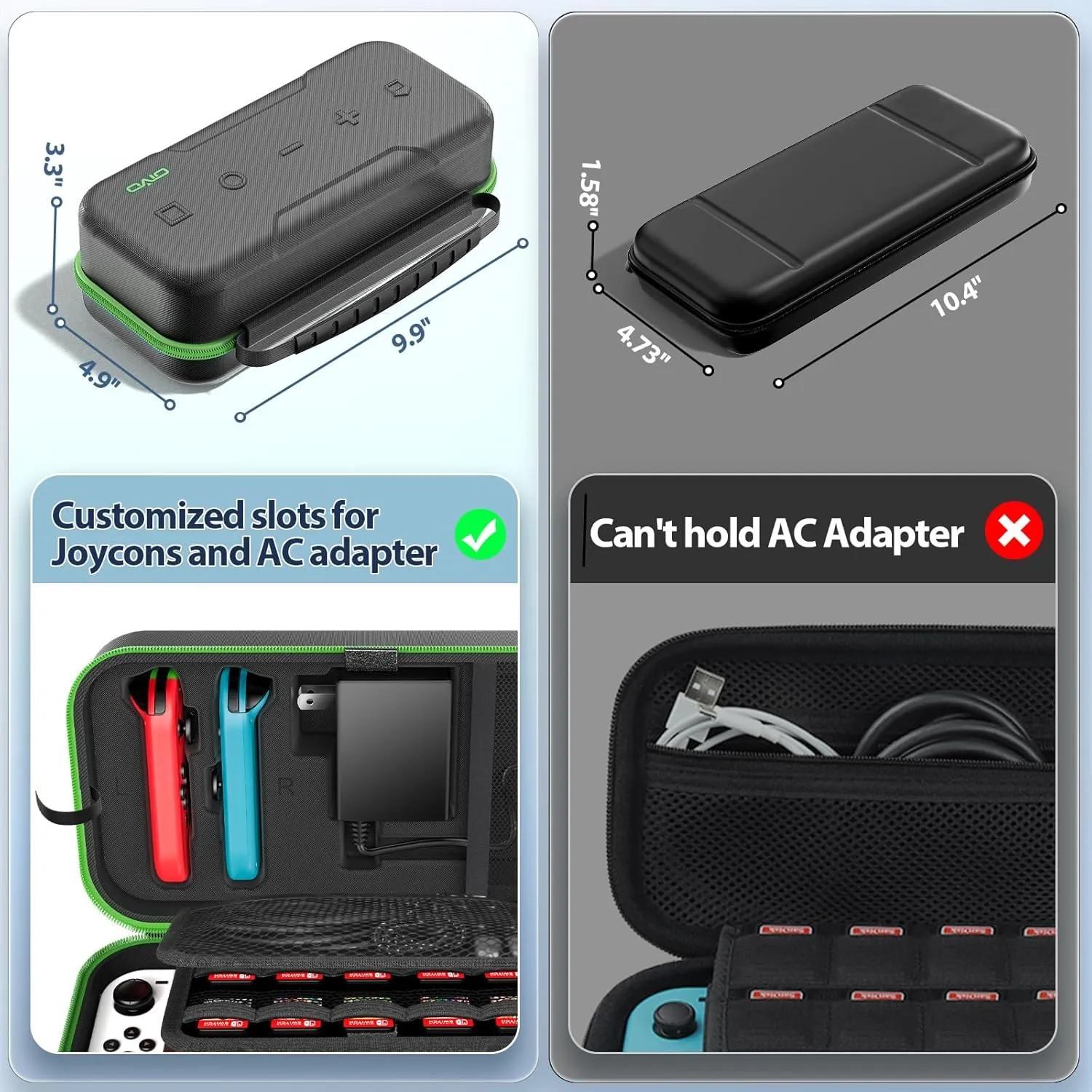 Switch OLED Carrying Case Compatible with Nintendo Switch & OLED, Portable Switch Travel Carry Case Fit for Joy-Con and Adapter, Hard Shell Protective Switch Pouch Bag with 20 Games, Green