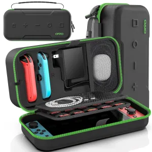 Switch OLED Carrying Case Compatible with Nintendo Switch & OLED, Portable Switch Travel Carry Case Fit for Joy-Con and Adapter, Hard Shell Protective Switch Pouch Bag with 20 Games, Green