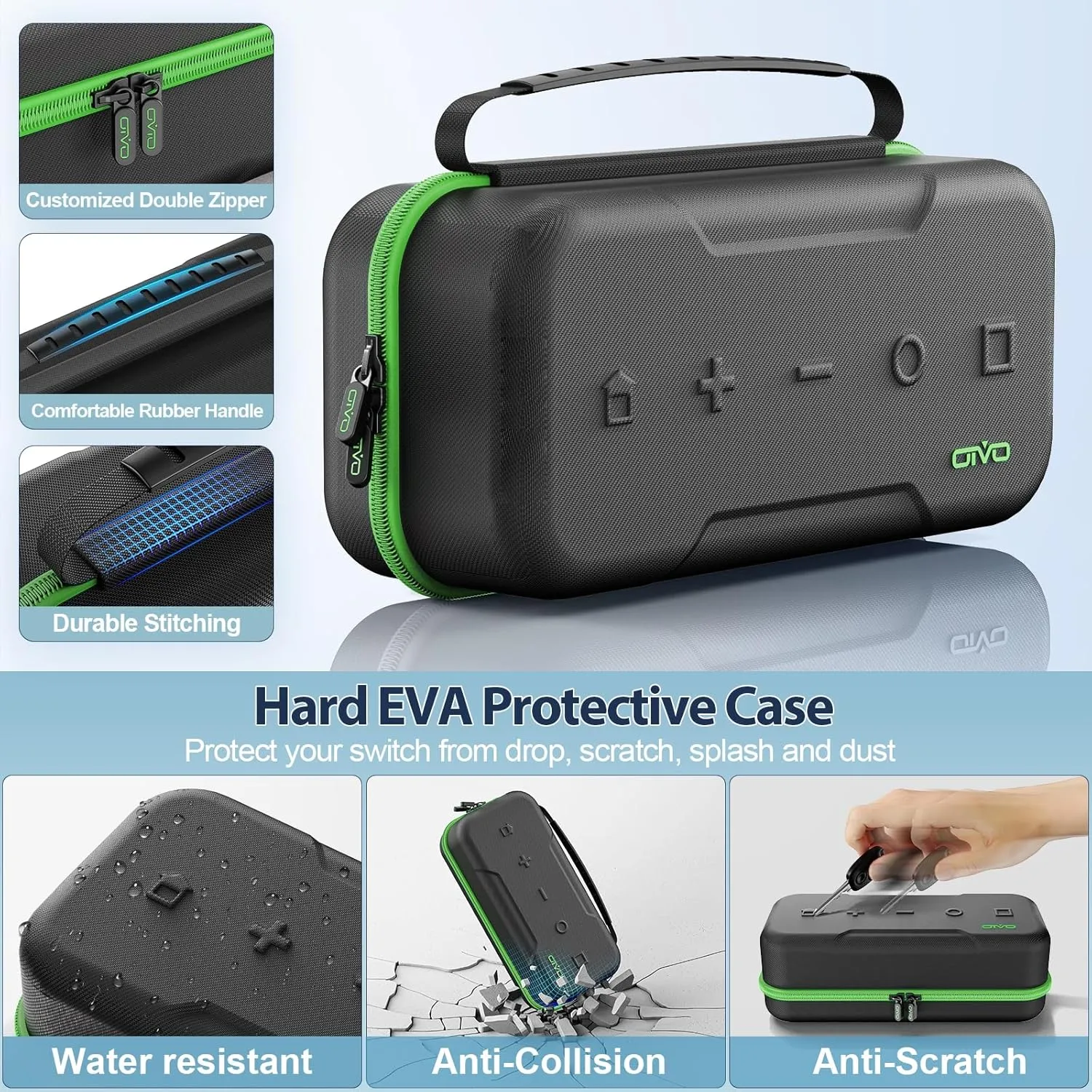 Switch OLED Carrying Case Compatible with Nintendo Switch & OLED, Portable Switch Travel Carry Case Fit for Joy-Con and Adapter, Hard Shell Protective Switch Pouch Bag with 20 Games, Green