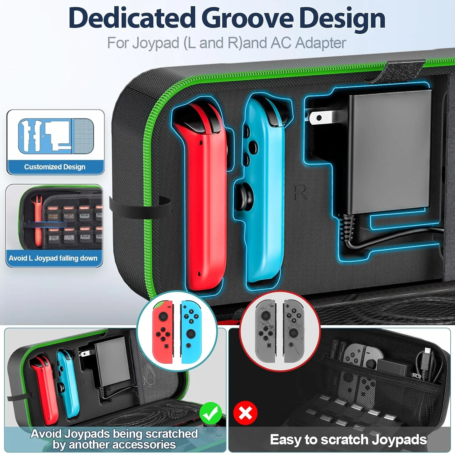 Switch OLED Carrying Case Compatible with Nintendo Switch & OLED, Portable Switch Travel Carry Case Fit for Joy-Con and Adapter, Hard Shell Protective Switch Pouch Bag with 20 Games, Green