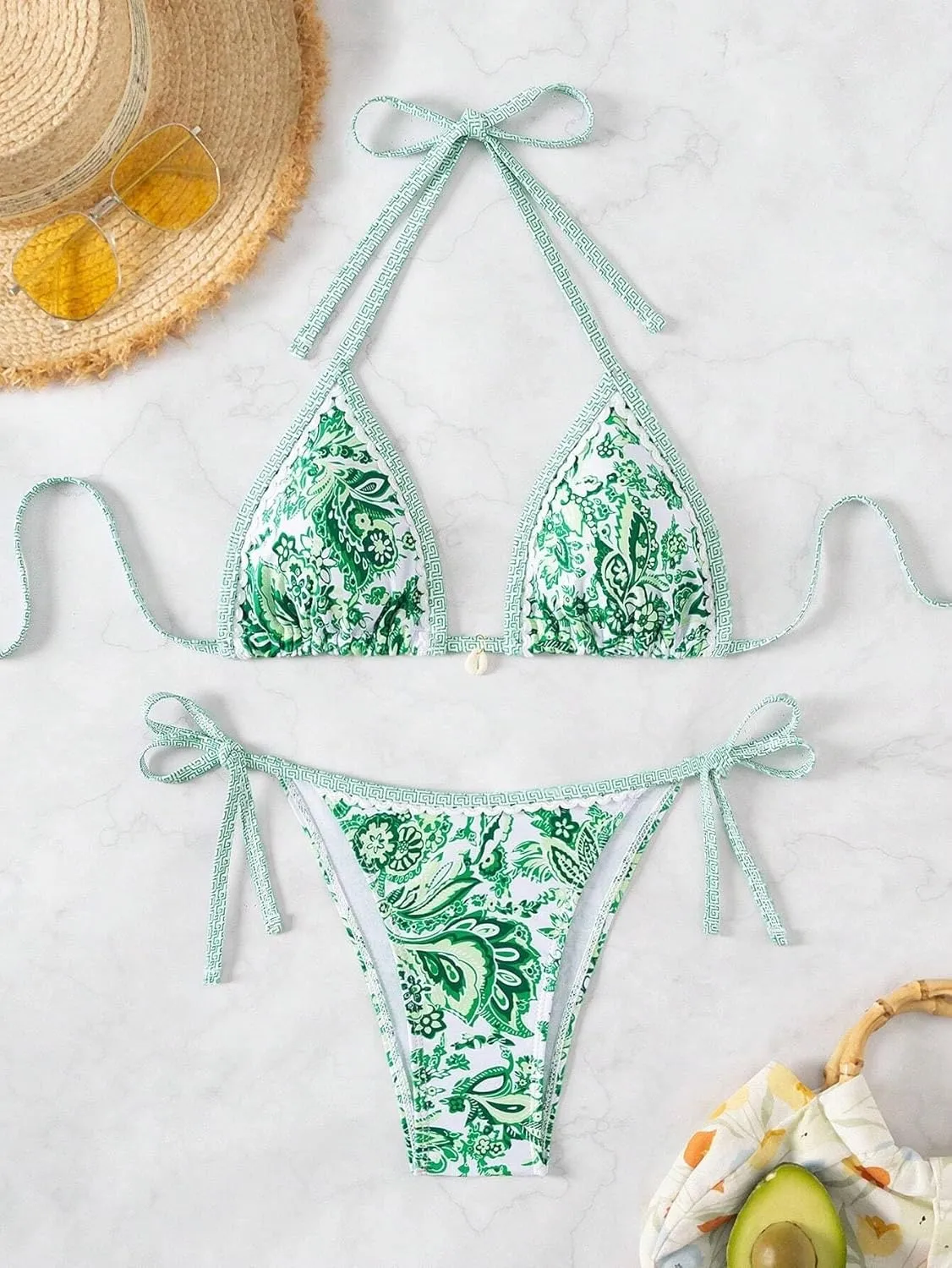 Women's Floral Printed Bathing Suit Halter Paisley Summer Swimsuit Bikinis Set