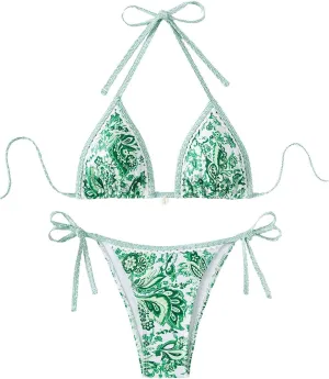 Women's Floral Printed Bathing Suit Halter Paisley Summer Swimsuit Bikinis Set