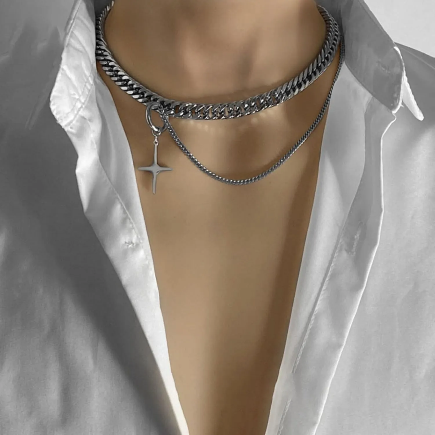 Y2k Irregular Necklace Star Pendant Moonlight Stone Fashion Collar Chain Design Spicy Silver Jewelry for Women