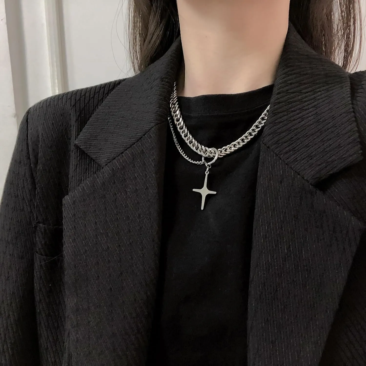 Y2k Irregular Necklace Star Pendant Moonlight Stone Fashion Collar Chain Design Spicy Silver Jewelry for Women