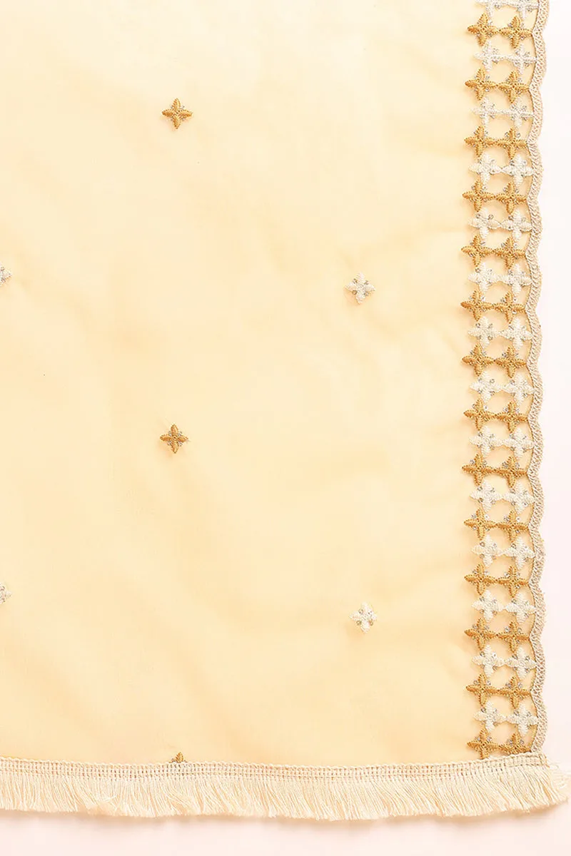 Yellow Silk Blend Solid Embroidered Flared Suit Set
